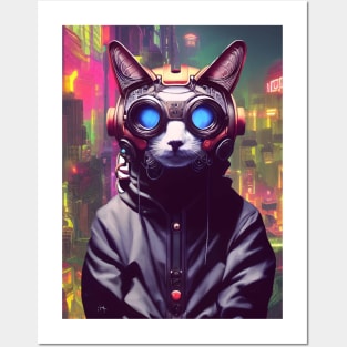 Techno Cat In Japan Neon City Posters and Art